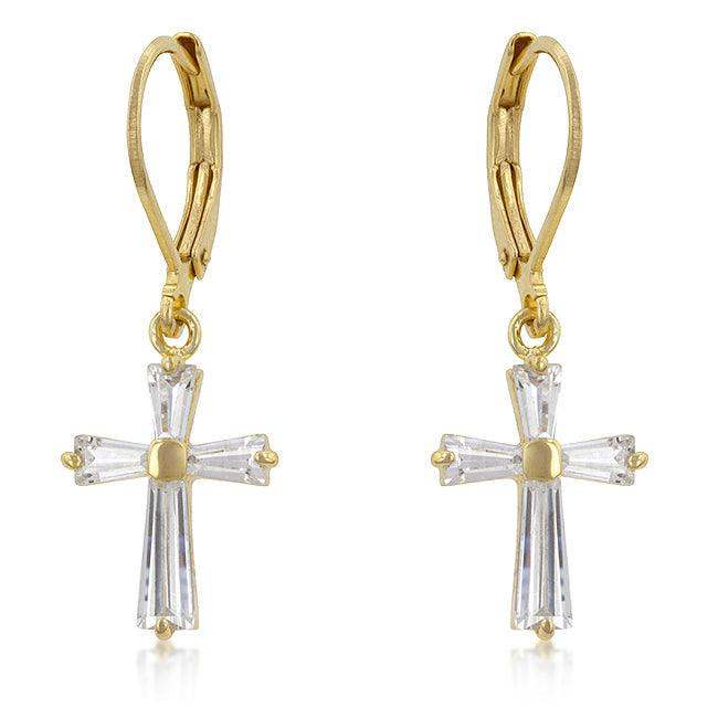 Cubic Zirconia Goldtone Finish Cross Earrings - JGI - Flyclothing LLC