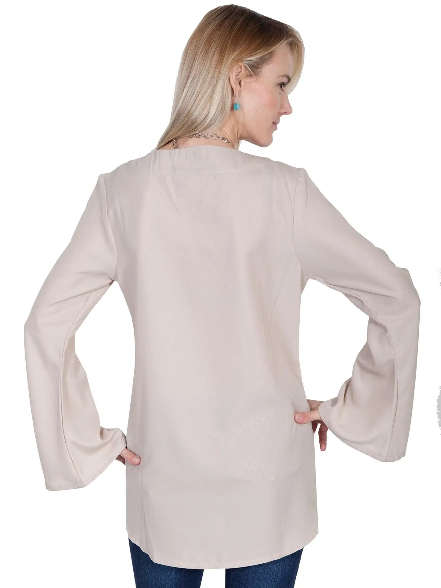 Scully STONE V-NECK BLOUSE W/FRINGE & BELLSLEEVES - Scully Leather - Flyclothing LLC