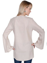 Scully STONE V-NECK BLOUSE W/FRINGE & BELLSLEEVES - Scully Leather - Flyclothing LLC
