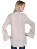 Scully STONE V-NECK BLOUSE W/FRINGE & BELLSLEEVES - Scully Leather