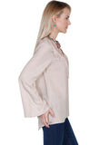 Scully STONE V-NECK BLOUSE W/FRINGE & BELLSLEEVES - Scully Leather
