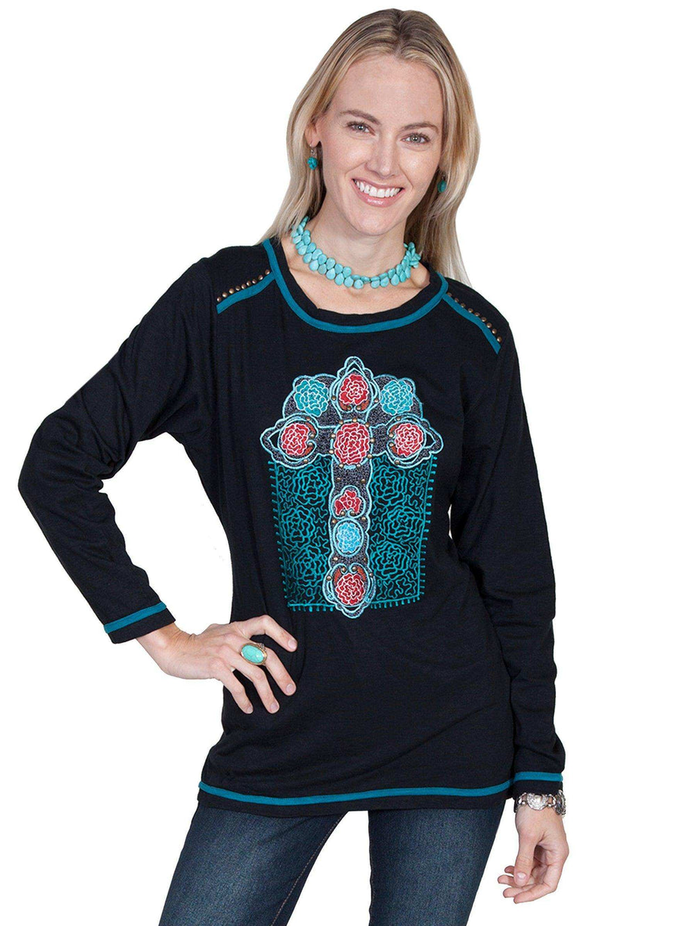 Scully BLACK CROSS EMB. KNIT TOP - Scully Leather - Flyclothing LLC