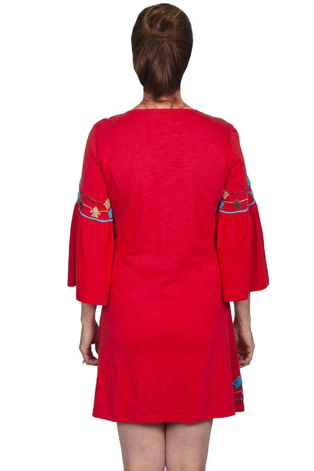 Scully Leather Coral Emb. Tulip Seeve Dress W/Neck Tie Women Dress - Scully Leather - Flyclothing LLC