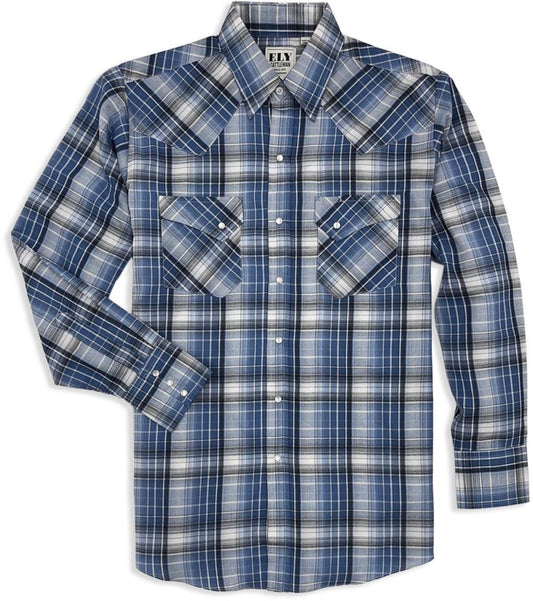 Ely Cattleman mens long-sleeve textured plaid Shirt Blue - Flyclothing LLC