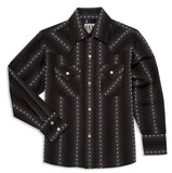 Ely Cattleman Boys Long Sleeve Textured Aztec Stripe Western Snap Shirt Black & Navy - Ely Cattleman