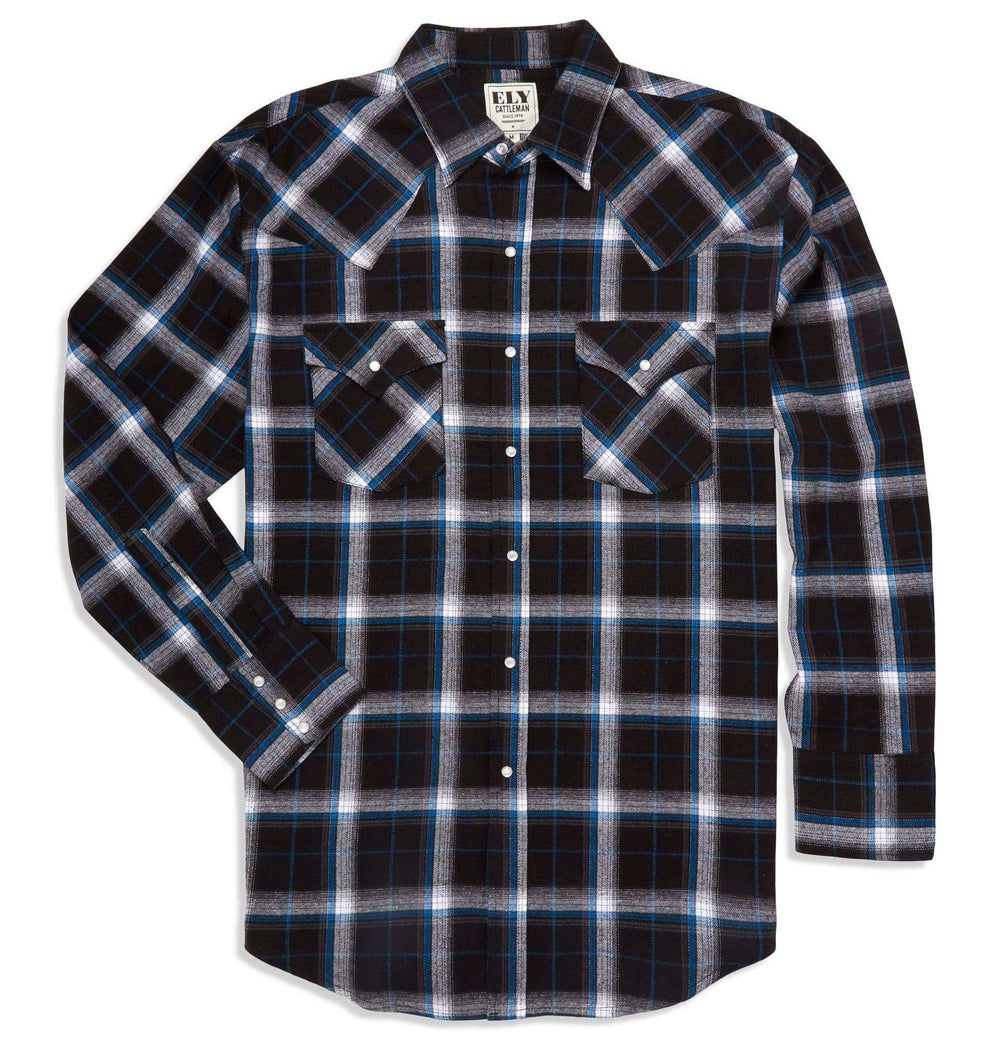 Ely Cattleman Men's Long Sleeve Flannel Plaid Western Snap Shirt - Ely Cattleman - Flyclothing LLC