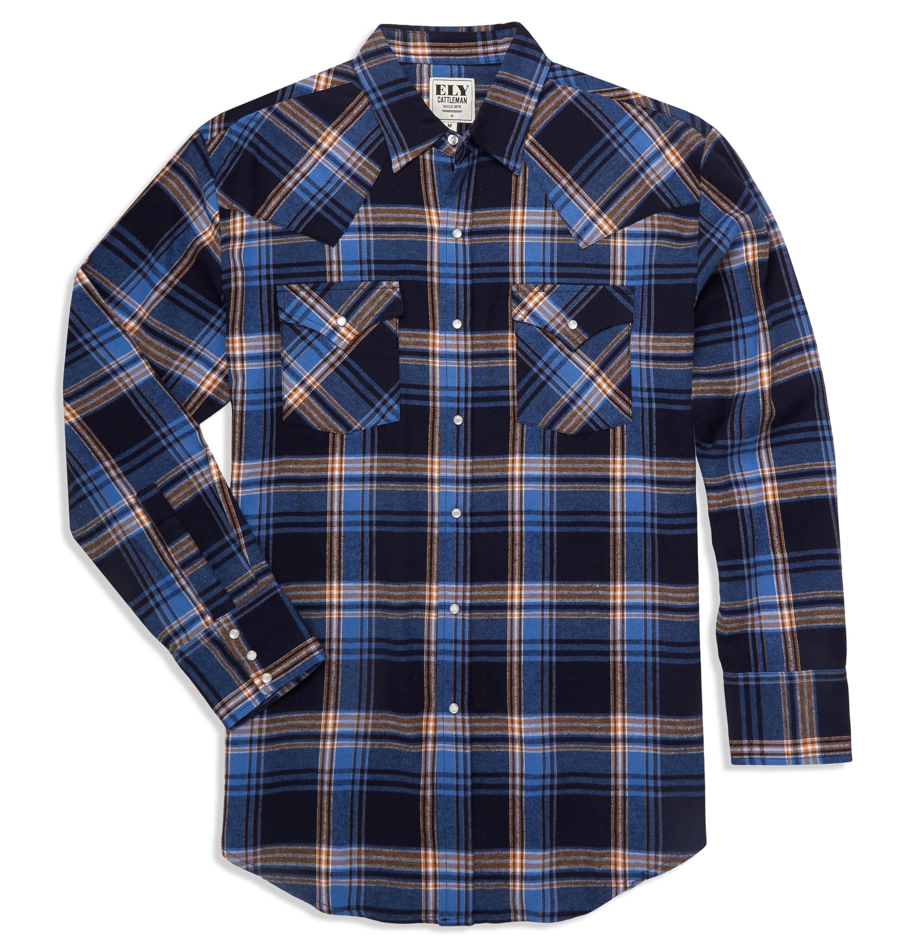 Ely Cattleman Men's Long Sleeve Flannel Plaid Western Snap Shirt - Ely Cattleman