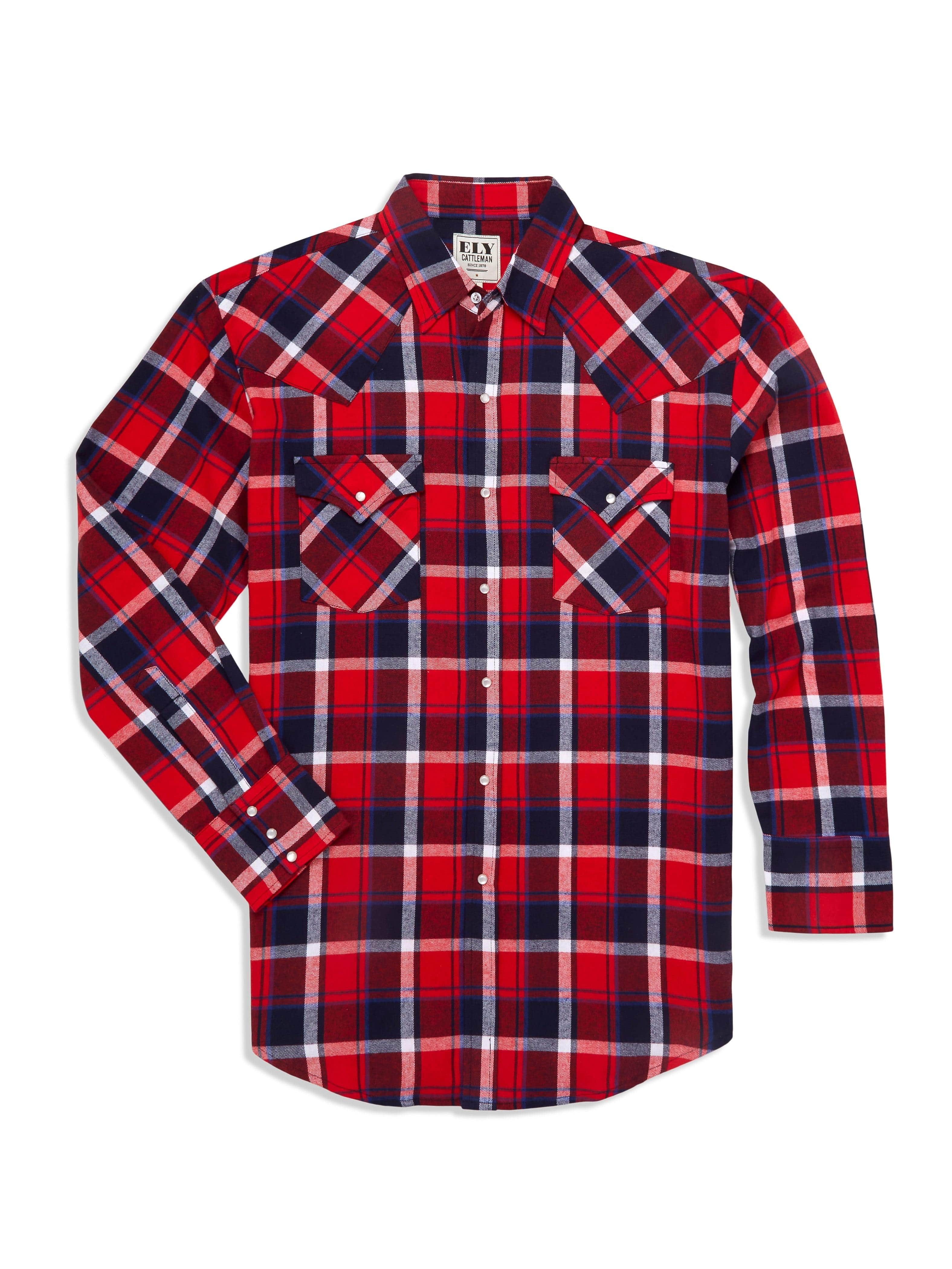 Ely Cattleman Men's Ely Cattleman Long Sleeve Flannel Plaid Western Snap Shirt