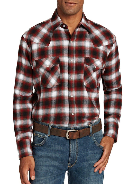 Ely Cattleman Men's Long Sleeve Flannel Plaid Western Snap Shirt - Ely Cattleman