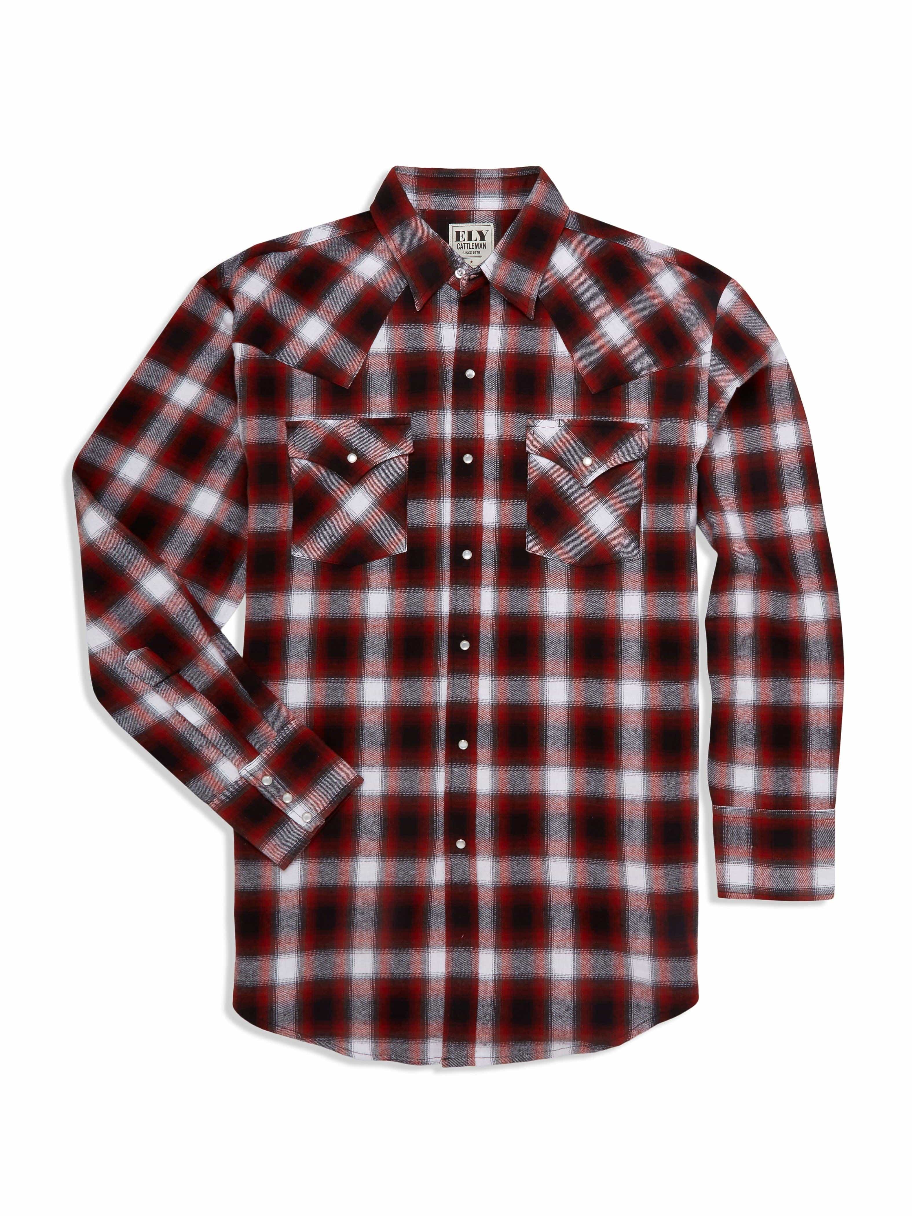 Ely Cattleman Men's Long Sleeve Flannel Plaid Western Snap Shirt - Ely Cattleman