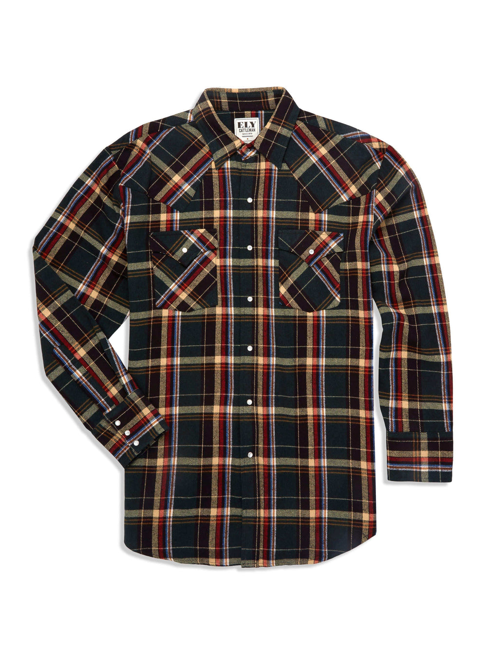 Ely Cattleman Men's Long Sleeve Brawny Flannel Western Snap Shirt - Ely Cattleman - Flyclothing LLC