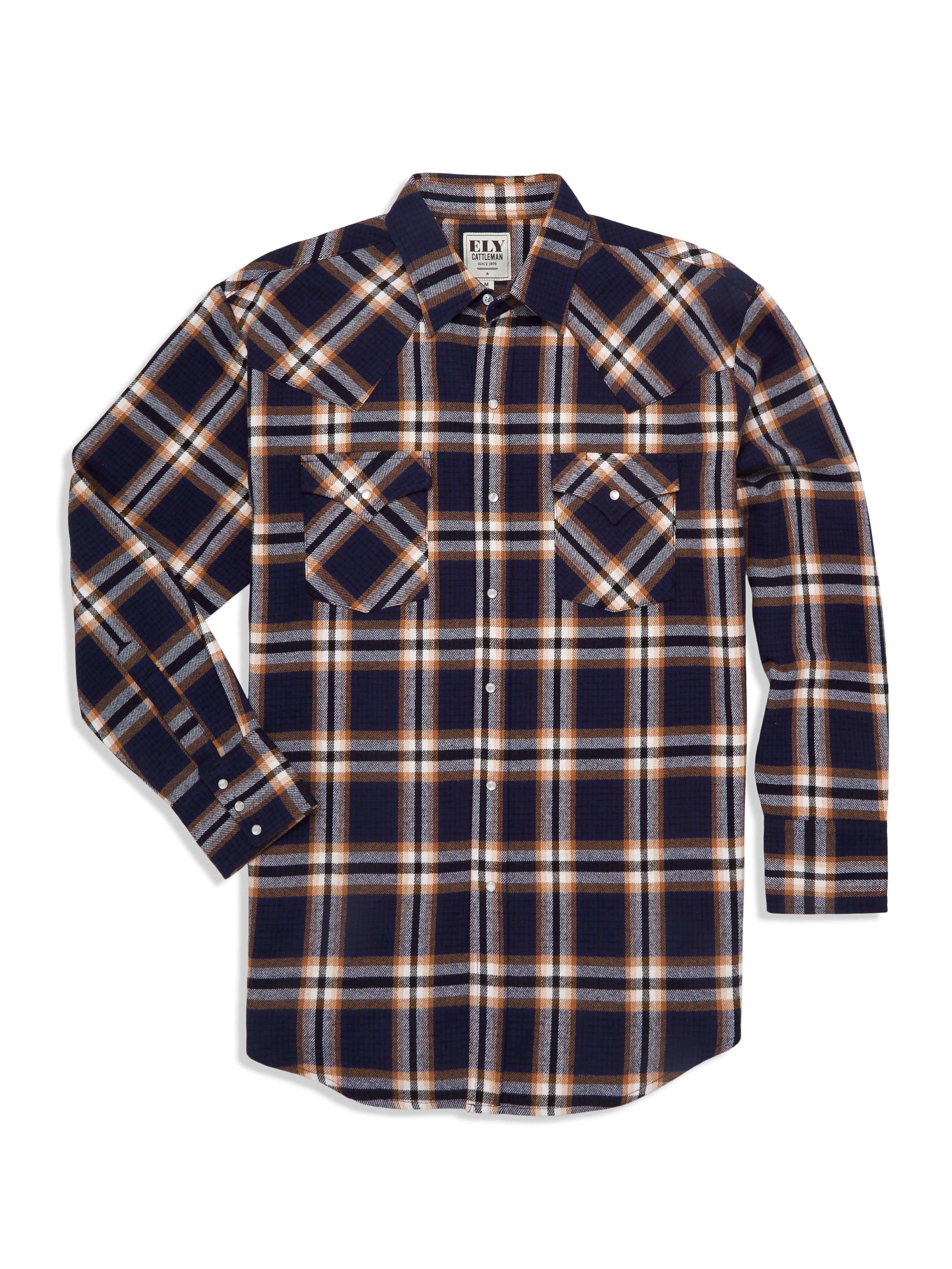 Ely Cattleman Men's Long Sleeve Brawny Flannel Western Snap Shirt - Ely Cattleman