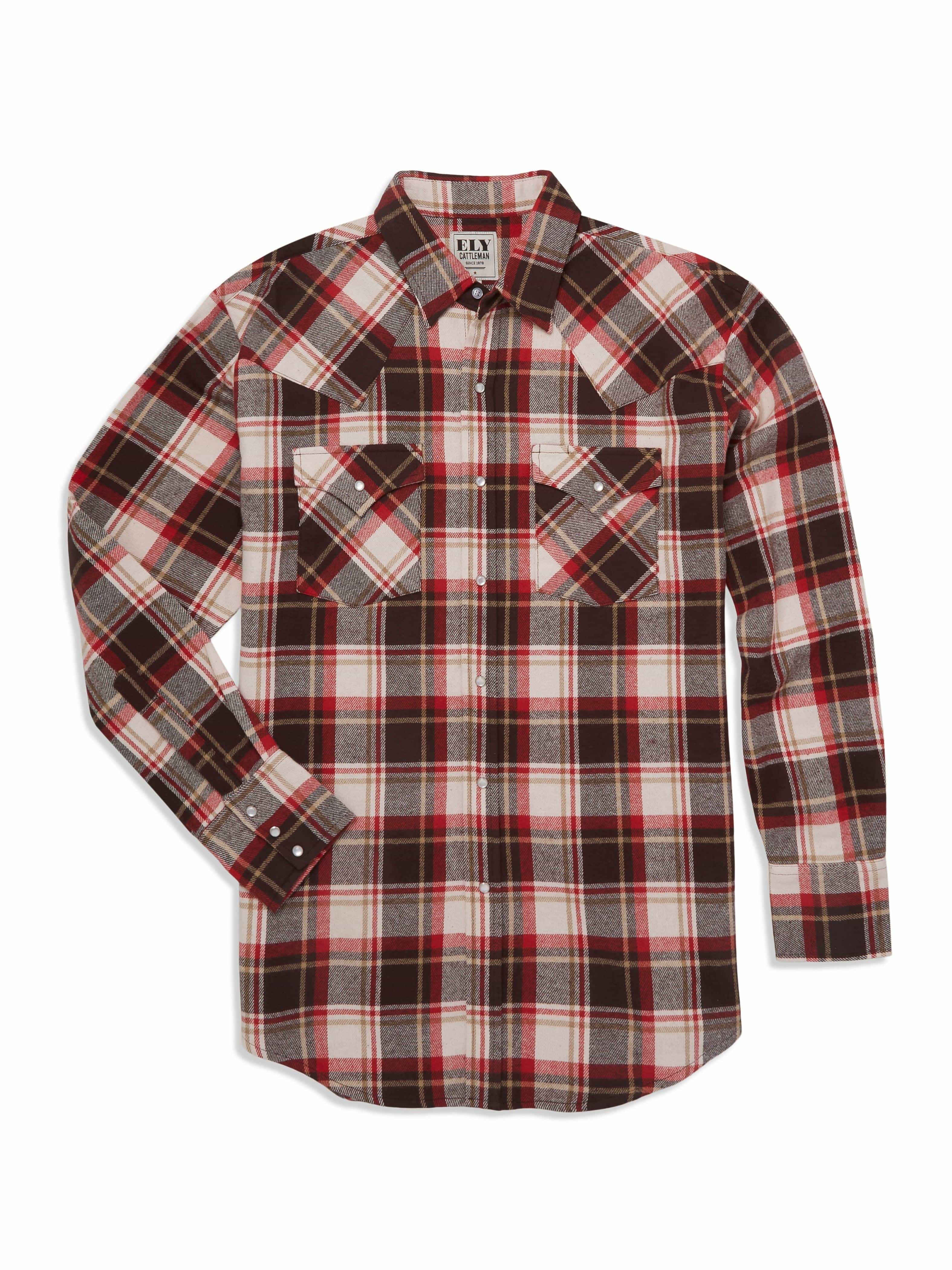 Ely Cattleman Men's Long Sleeve Brawny Flannel Western Snap Shirt - Ely Cattleman