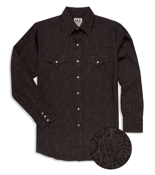 Ely Cattleman Mens Long Sleeve Large Paisley Print Western Snap Shirt - Black & Blue