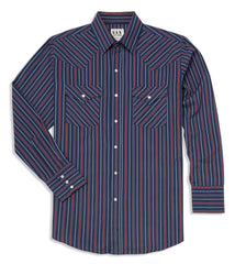 Ely Cattleman Long Sleeve Textured Stripe Western Snap Shirt- Black & Navy