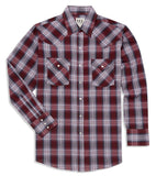 Ely Cattleman Long Sleeve Textured Plaid Western Snap Shirt - Burgundy & Navy - Ely Cattleman - Flyclothing LLC