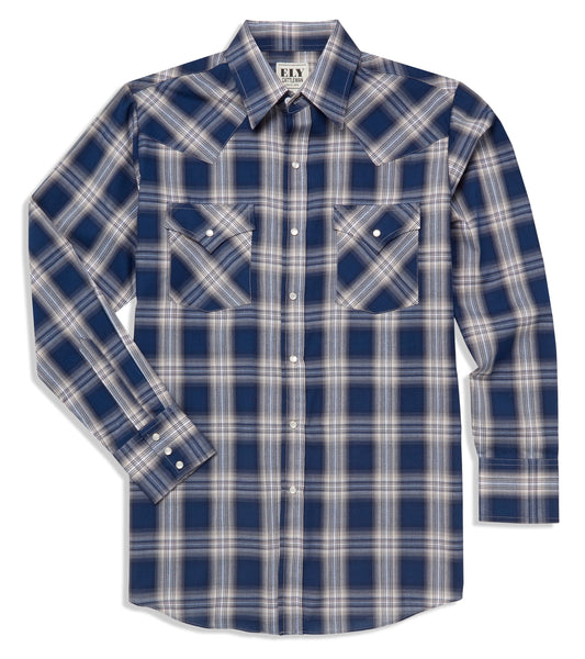 Ely Cattleman Long Sleeve Textured Plaid Western Snap Shirt - Burgundy & Navy