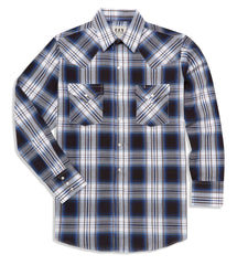 Ely Cattleman Long Sleeve Textured Plaid Western Snap Shirt- Blue & Teal - Ely Cattleman