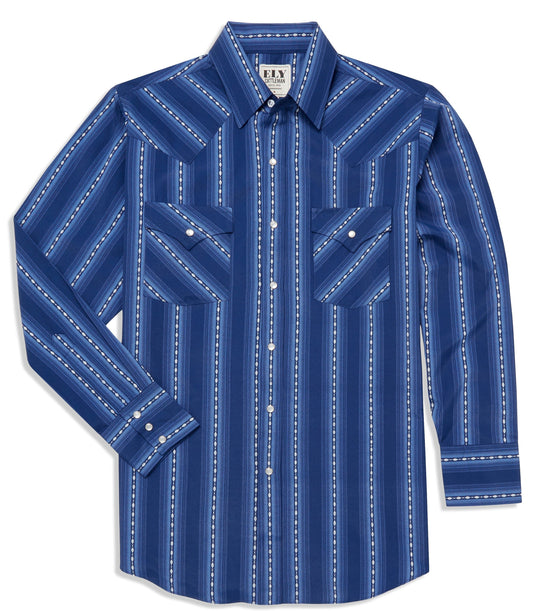 Ely Cattleman Long Sleeve Textured Aztec Stripe Western Snap Shirt Black & Navy