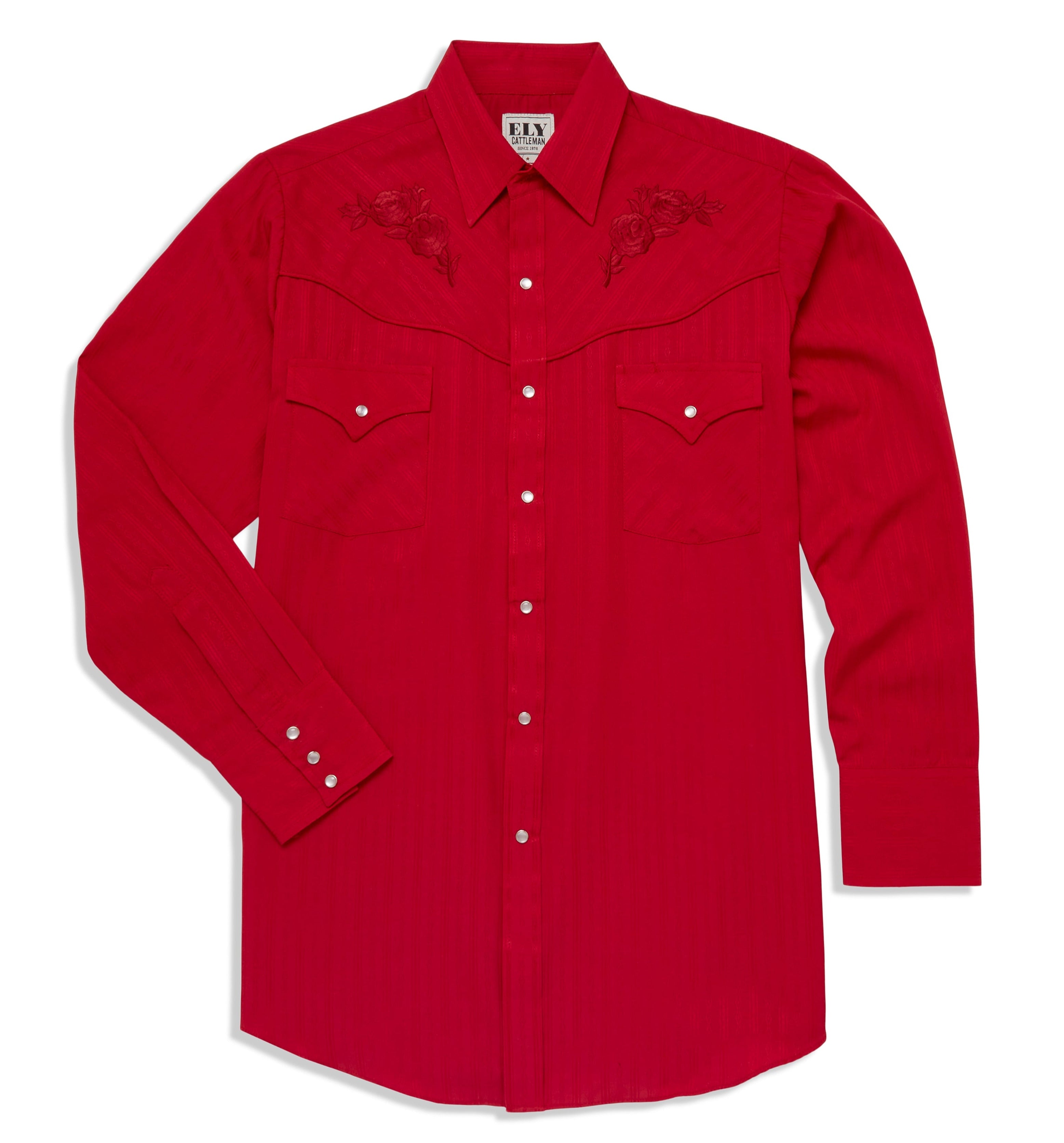 Ely Cattleman Red Rose Embroidered Western Shirt