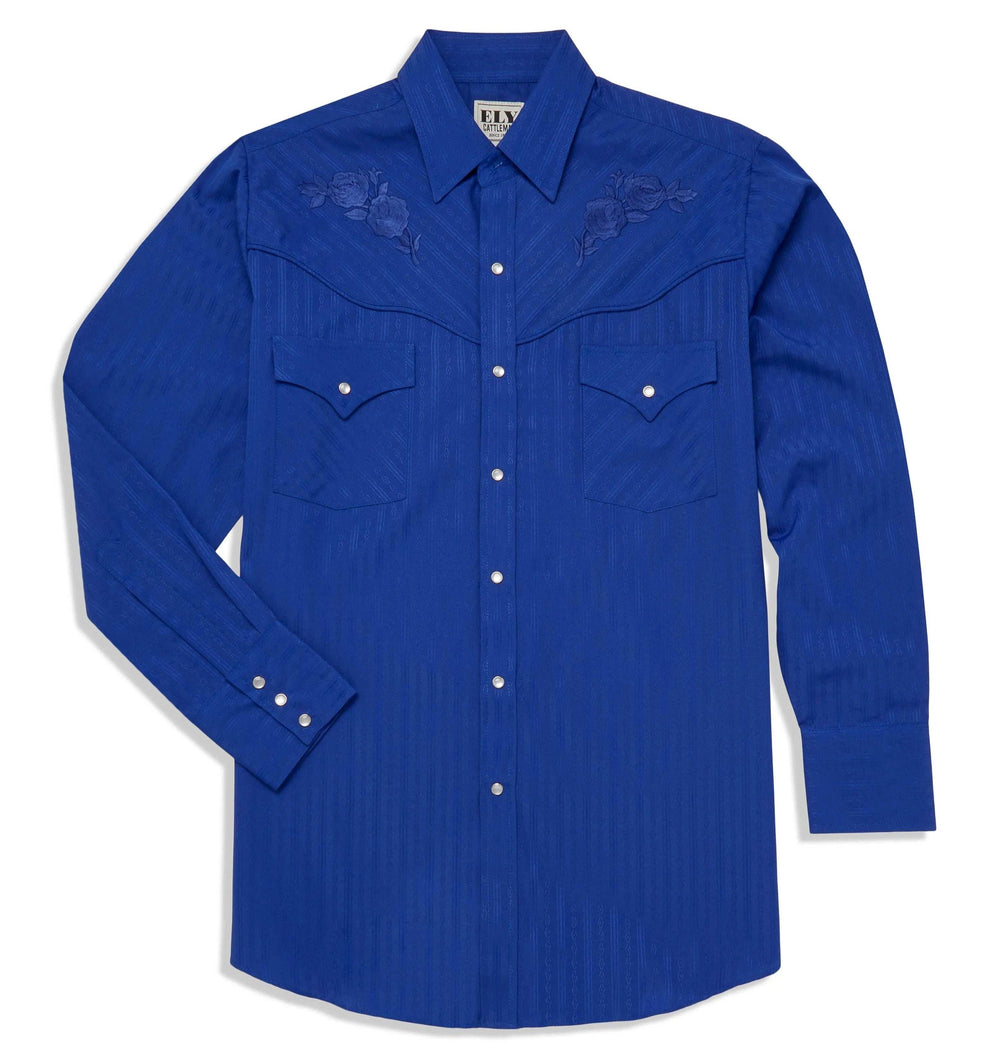 Ely Cattleman Mens Long Sleeve Western Snap Shirt with Tonal Rose Embroidery - Ely Cattleman - Flyclothing LLC