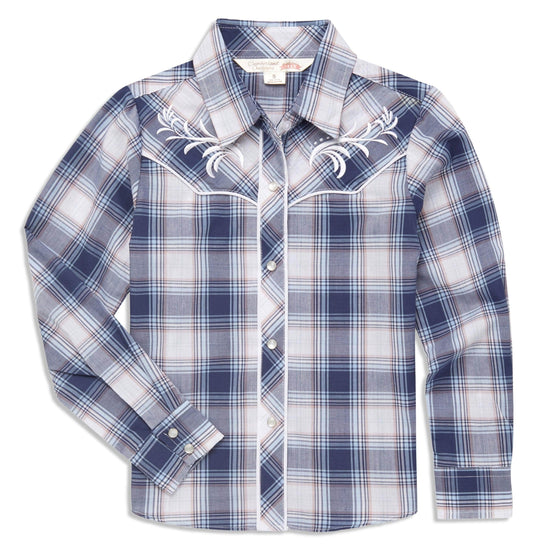 Ely Cattleman Girls Plaid Western Snap Shirt with Embroidery - Ely Cattleman