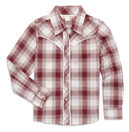 Ely Cattleman Girls Plaid Western Snap Shirt with Piping