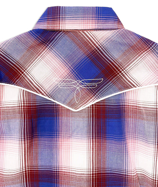 Ely Cattleman Girls Plaid Western Snap Shirt with Bootstitch Embroidery - Ely Cattleman
