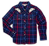 Ely Cattleman Girls Plaid Western Snap Shirt with Rose Embroidery - Ely Cattleman