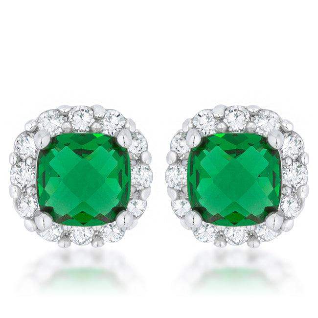 Liz 2ct Emerald CZ Rhodium Classic Cushion Stud Earrings - JGI - Flyclothing LLC