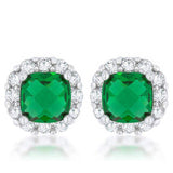 Liz 2ct Emerald CZ Rhodium Classic Cushion Stud Earrings - JGI - Flyclothing LLC