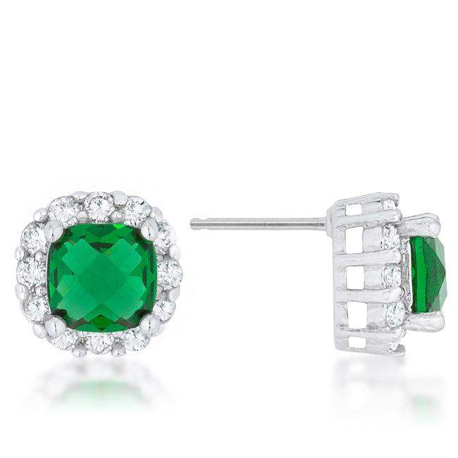 Liz 2ct Emerald CZ Rhodium Classic Cushion Stud Earrings - JGI - Flyclothing LLC
