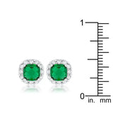 Liz 2ct Emerald CZ Rhodium Classic Cushion Stud Earrings - JGI - Flyclothing LLC