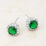 Liz 2ct Emerald CZ Rhodium Classic Cushion Stud Earrings - JGI - Flyclothing LLC