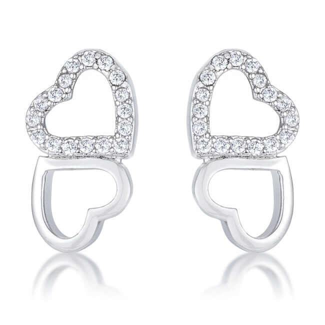 .17 Ct Melded Hearts Rhodium and CZ Stud Earrings - JGI