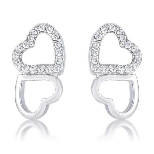 .17 Ct Melded Hearts Rhodium and CZ Stud Earrings - JGI