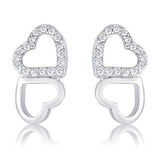 .17 Ct Melded Hearts Rhodium and CZ Stud Earrings - JGI