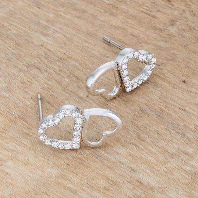 .17 Ct Melded Hearts Rhodium and CZ Stud Earrings - JGI - Flyclothing LLC