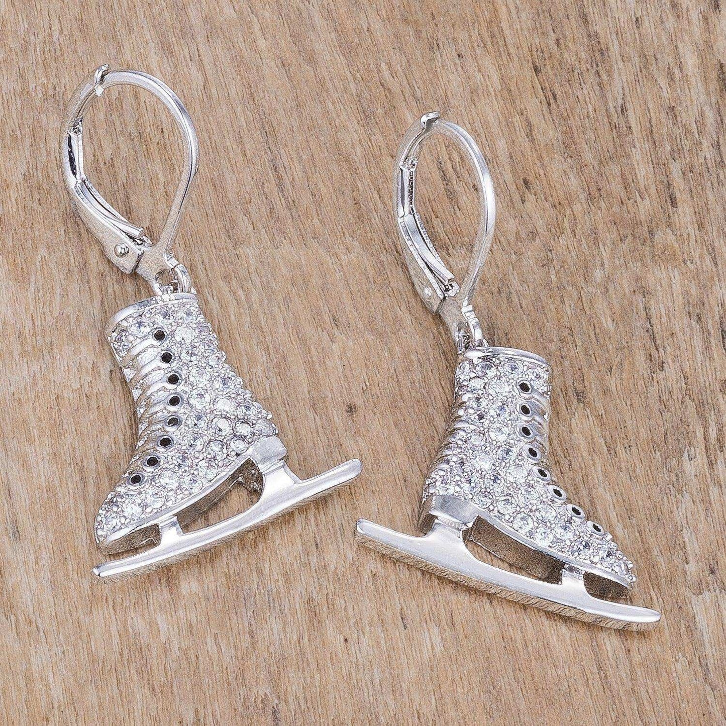 Delicate .85Ct Rhodium Plated Ice Skate Earrings - JGI - Flyclothing LLC