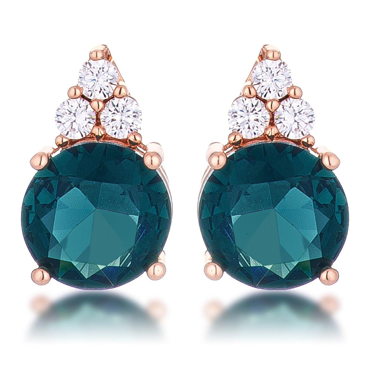 Simple Rose Gold Plated 9mm Blue Green CZ Stud Earring - Flyclothing LLC