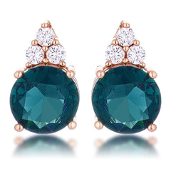Simple Rose Gold Plated 9mm Blue Green CZ Stud Earring - Flyclothing LLC