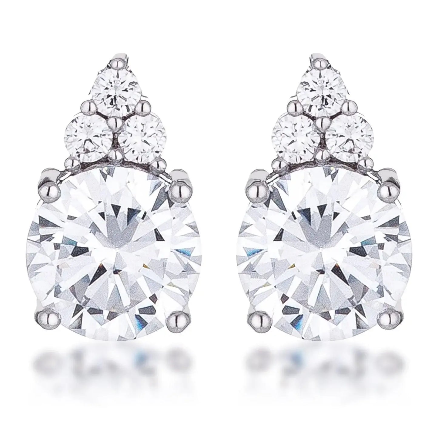 Simple Rhodium Plated 9mm Clear CZ Stud Earring - JGI - Flyclothing LLC