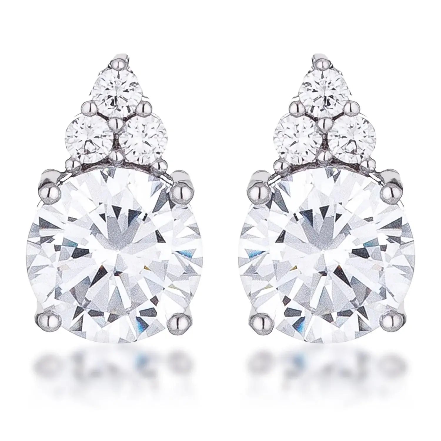 Simple Rhodium Plated 9mm Clear CZ Stud Earring - JGI - Flyclothing LLC