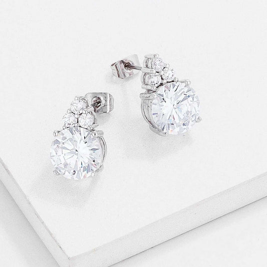 Simple Rhodium Plated 9mm Clear CZ Stud Earring - JGI - Flyclothing LLC