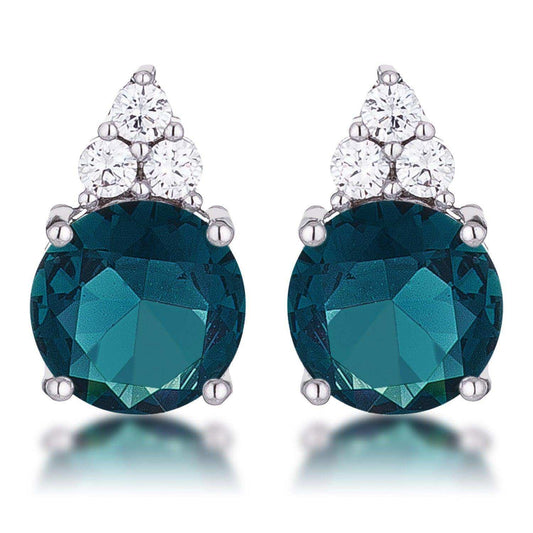 Simple Rhodium Plated 9mm Blue Green CZ Stud Earring - JGI - Flyclothing LLC