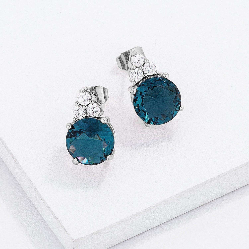 Simple Rhodium Plated 9mm Blue Green CZ Stud Earring - JGI - Flyclothing LLC