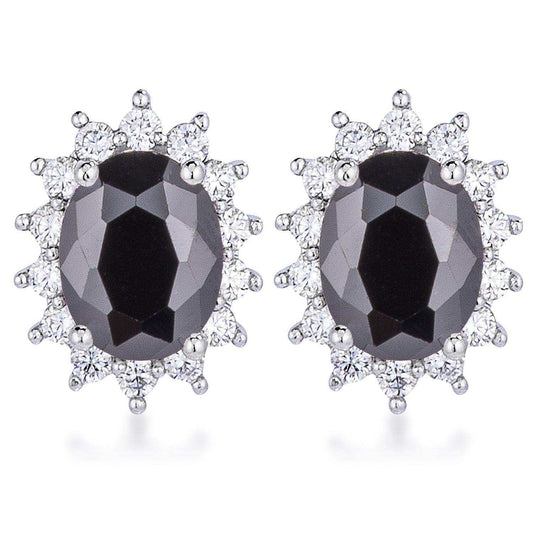 Rhodium Plated Black Petite Royal Oval Earrings - JGI - Flyclothing LLC
