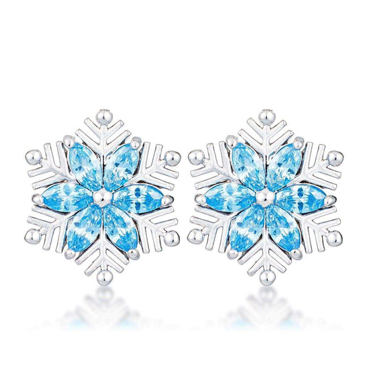 Rhodium Plated Aqua Blue Marquise Snowflake Earrings - JGI - Flyclothing LLC