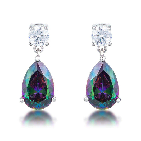 9.9Ct Rhodium Mystic Iridescent Teardrop Earrings - JGI - Flyclothing LLC