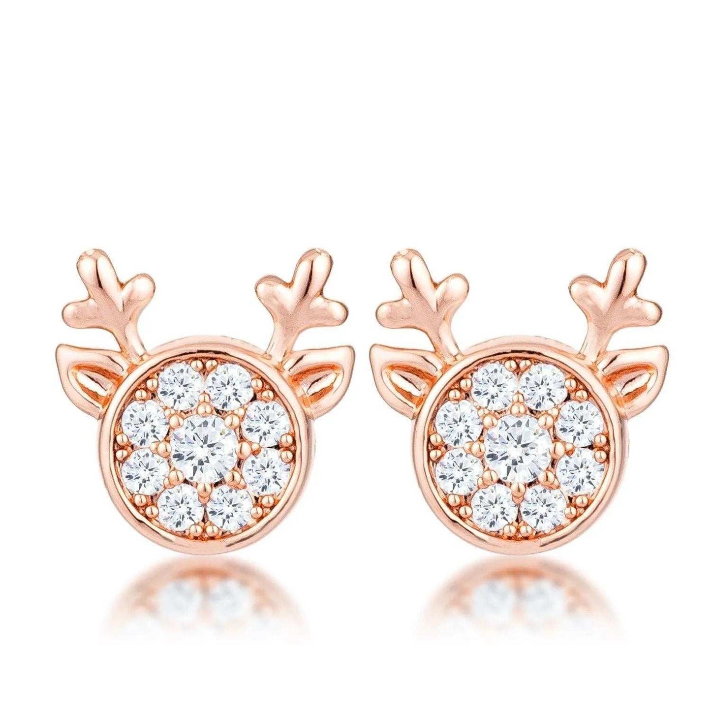 18k Rose Gold Plated Clear CZ Reindeer Earrings - JGI - Flyclothing LLC